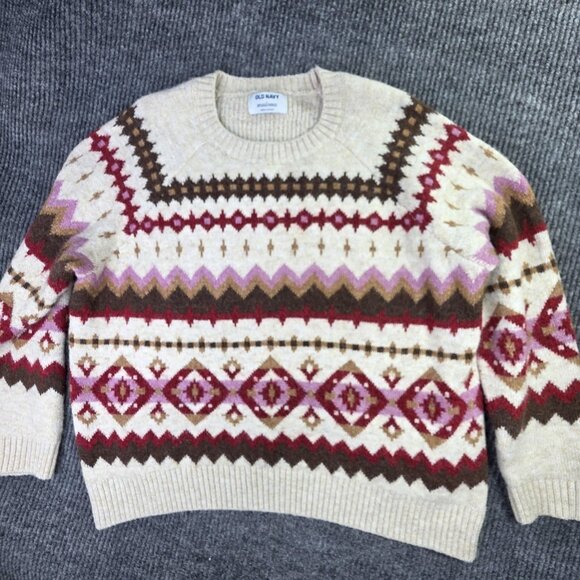 Old Navy Sweater Mens Large Fair Isle Pullover Wool Blend Crewneck Winter Preppy - Picture 1 of 11